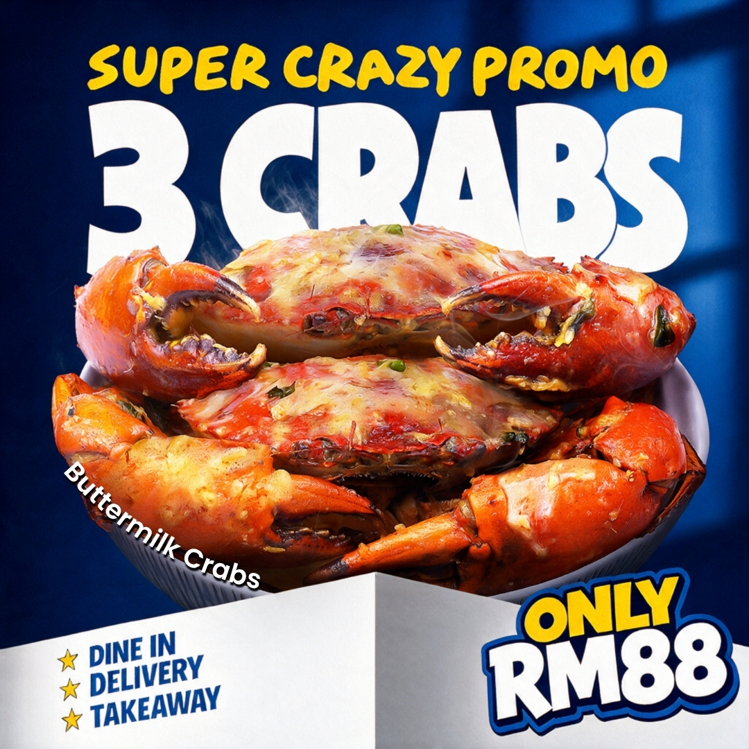 Pondok Ketam Nandu Curry Crabs special deal of 3 crabs for RM88, reserve your table now.